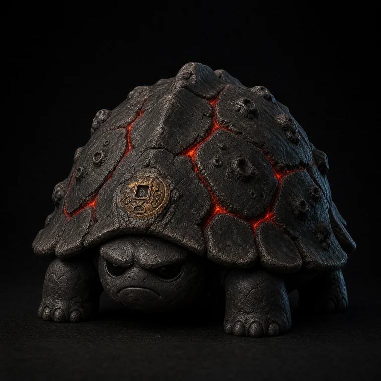 CRUST, a heavy tortoise-like creature with lava-cracked shell, scowling