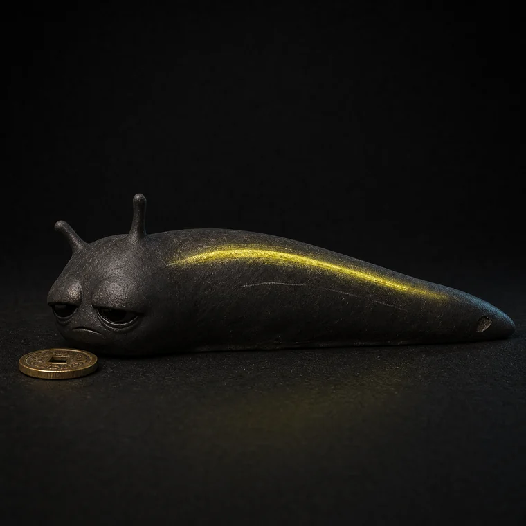 SLUG, a long low creature with a sulfur-yellow stripe, looking exhausted